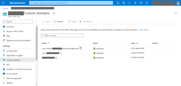 Static Web App Custom domain validated