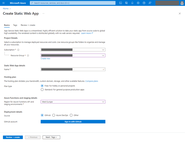 Create Static Web App